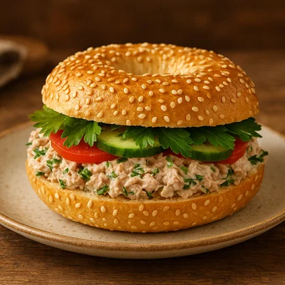 Thunfisch-Salat-Sesam-Bagel