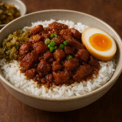 Geschmortes Schweinefleisch mit Reis (Lu Rou Fan)