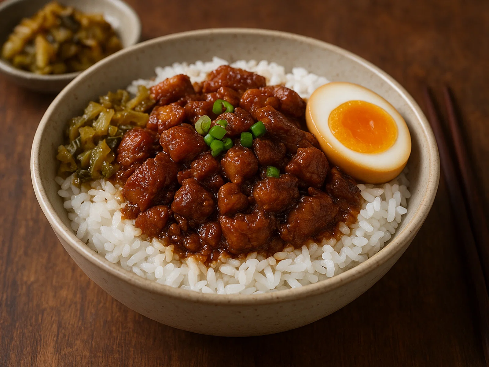 Geschmortes Schweinefleisch mit Reis (Lu Rou Fan)