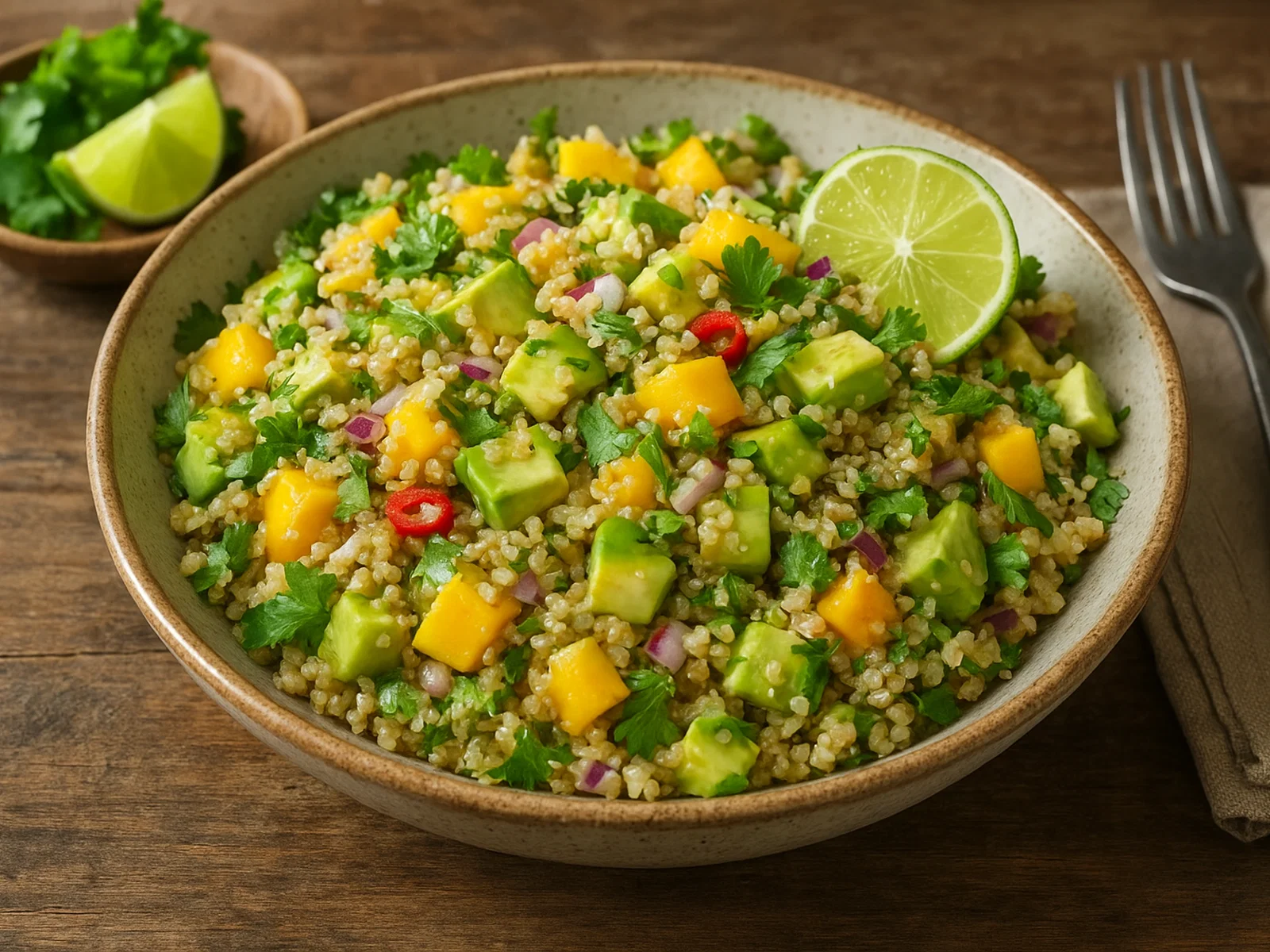Mango-Avocado-Quinoasalat mit Limette und Koriander