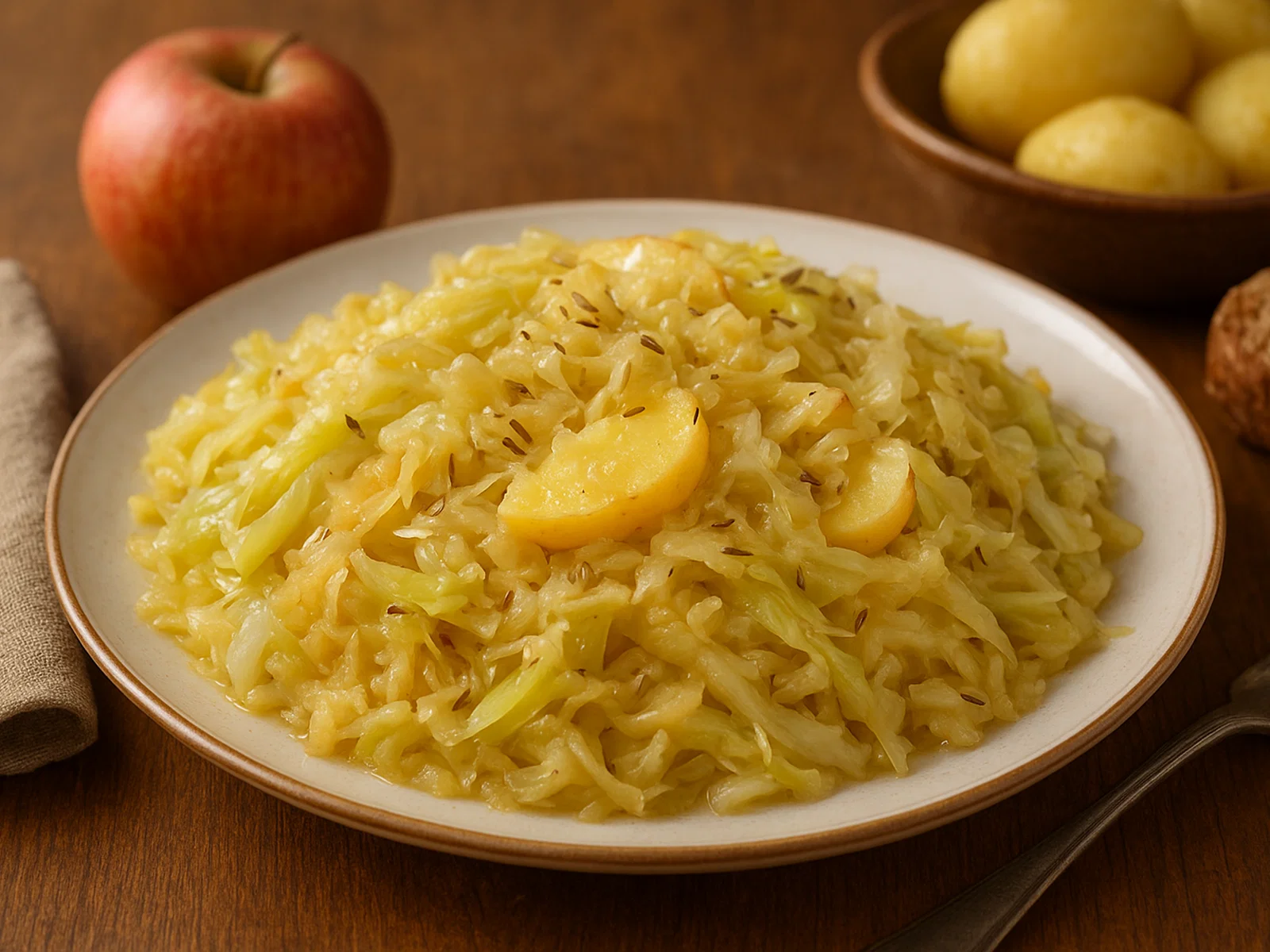 Spitzkohl-Sauerkraut mit Apfel und Kümmel