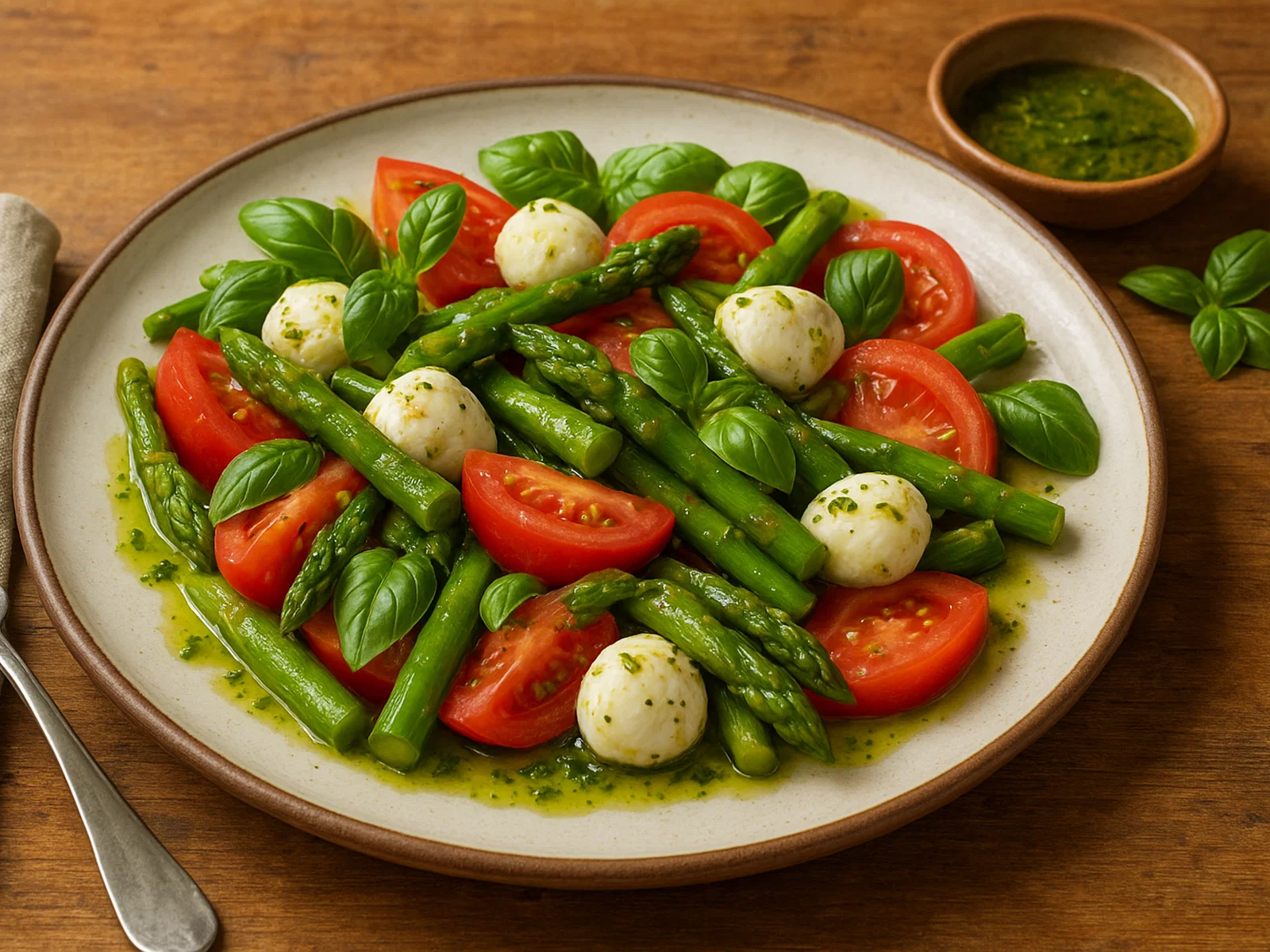 Spargel-Caprese-Salat mit Basilikum