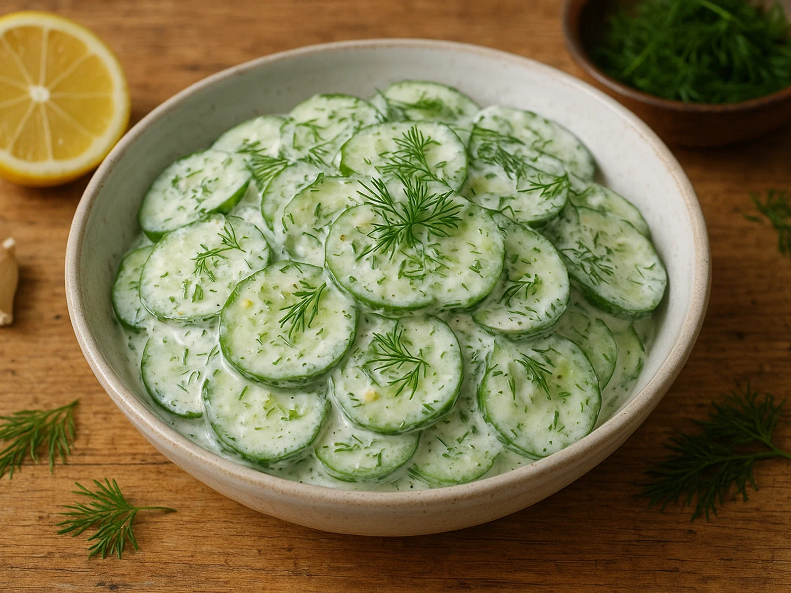 Gurkensalat mit Dill-Joghurt-Dressing