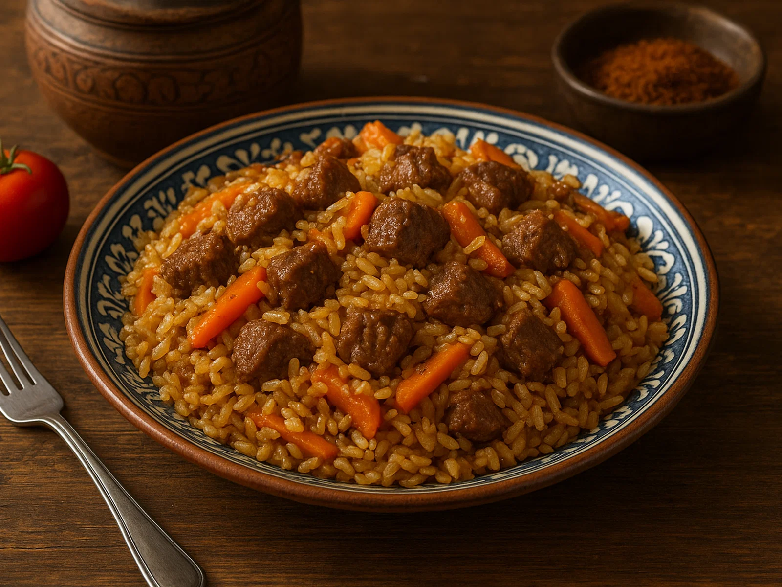 Plo – Zentralasiatischer Reis mit Fleisch und Karotten