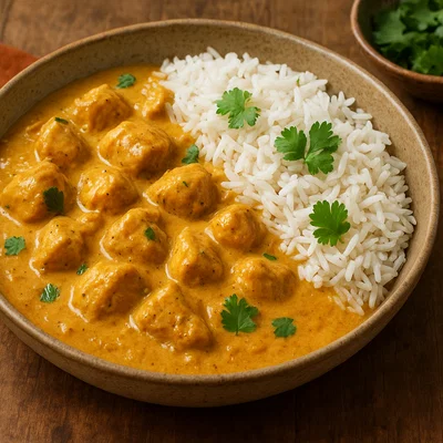 Cremiges Hähnchen-Korma mit Basmatireis