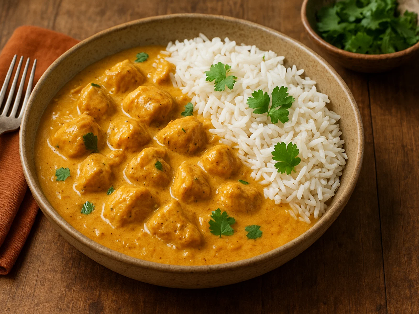 Cremiges Hähnchen-Korma mit Basmatireis