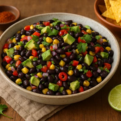 Mexikanischer schwarzer Bohnensalat mit Mais und Avocado