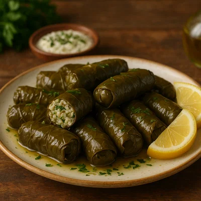 Dolmadakia – griechische gefüllte Weinblätter mit Reis und Kräutern