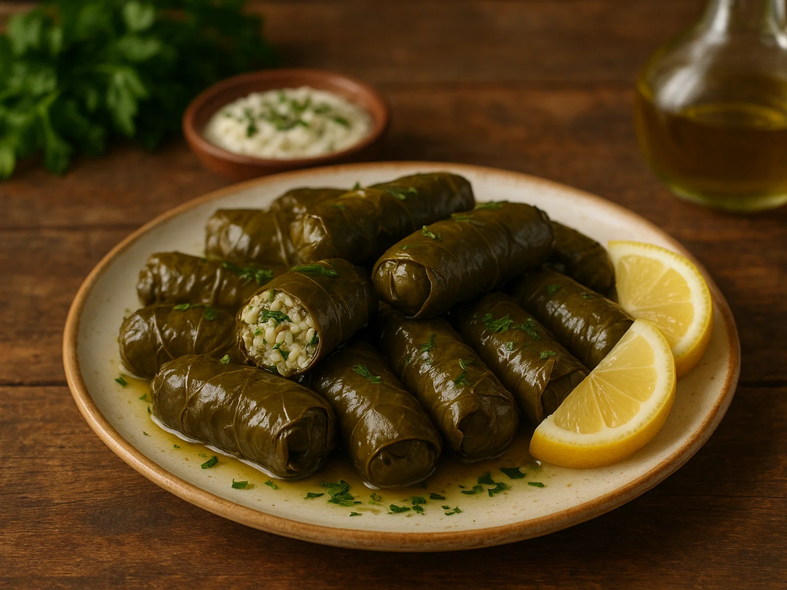Dolmadakia – griechische gefüllte Weinblätter mit Reis und Kräutern