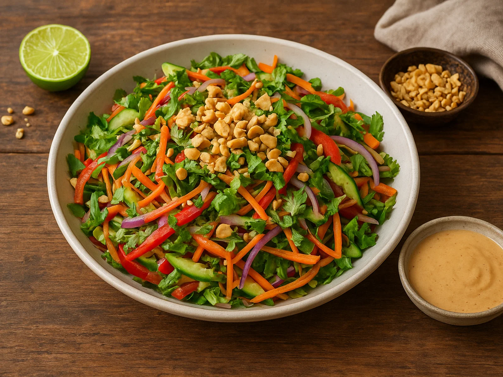 Knackiger Thai-Salat mit cremigem Erdnussdressing
