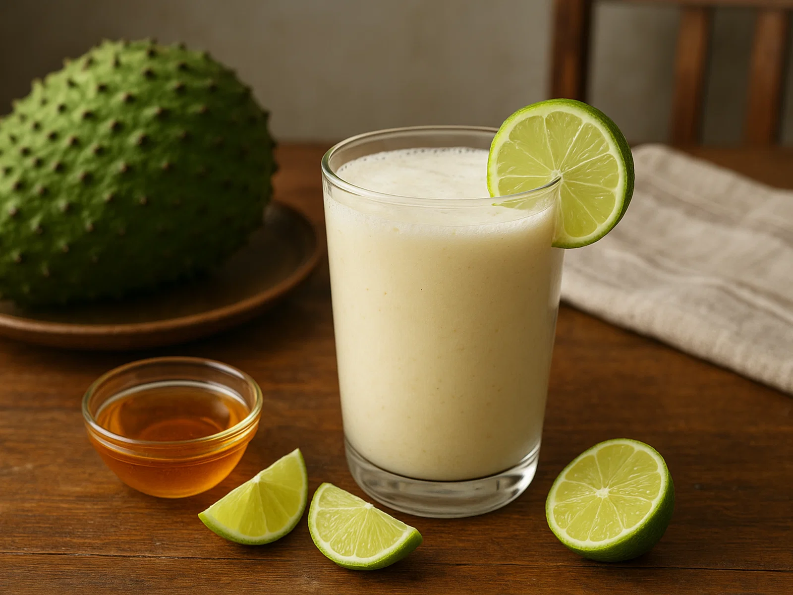 Erfrischender Corossol-(Soursop-)Saft mit Limette und Honig