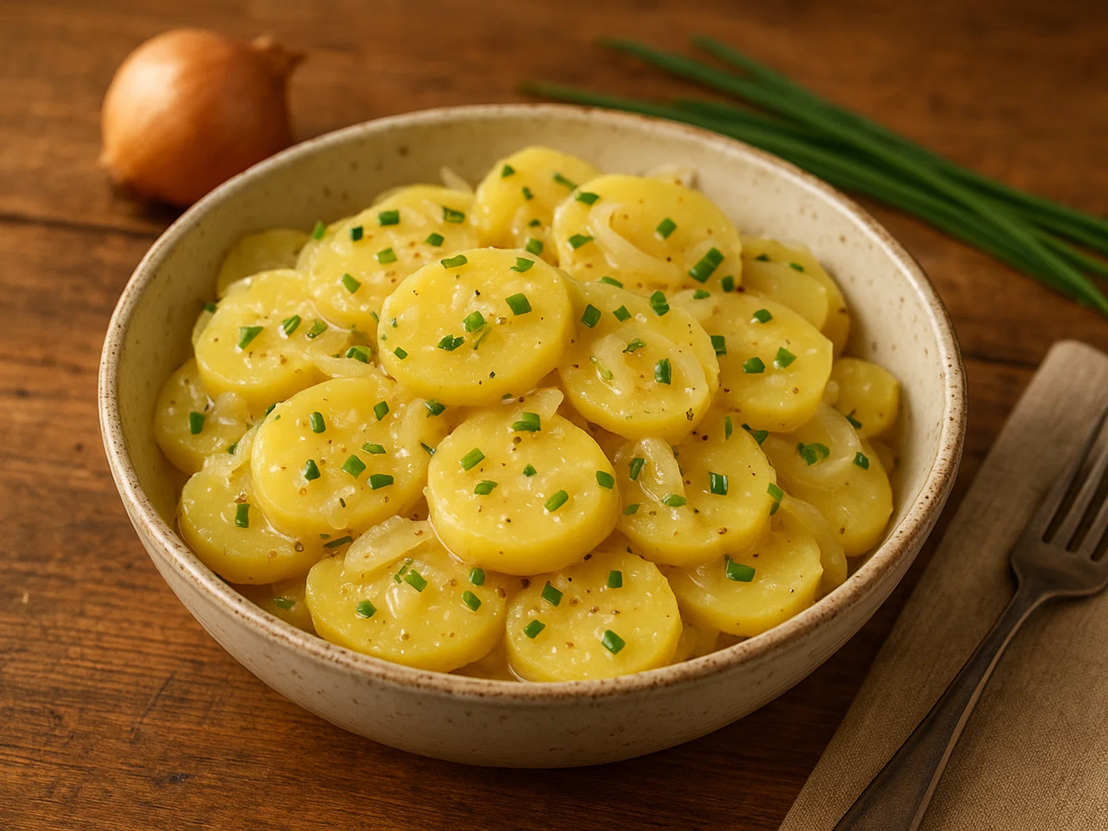 Klassischer deutscher Kartoffelsalat mit Essig und Öl
