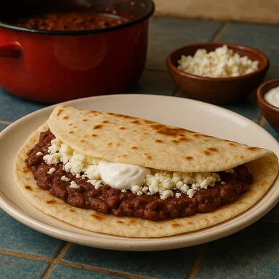 Honduranische Baleadas mit Bohnen, Käse und Sauerrahm