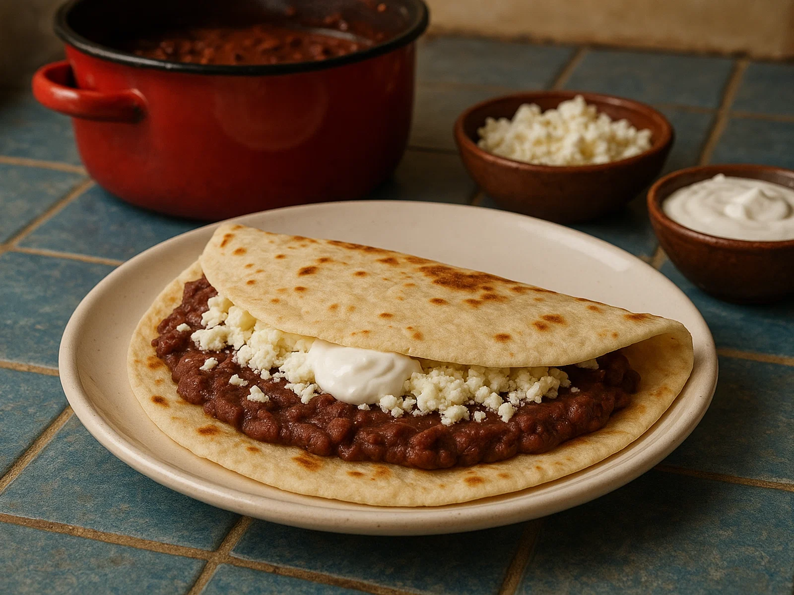 Honduranische Baleadas mit Bohnen, Käse und Sauerrahm
