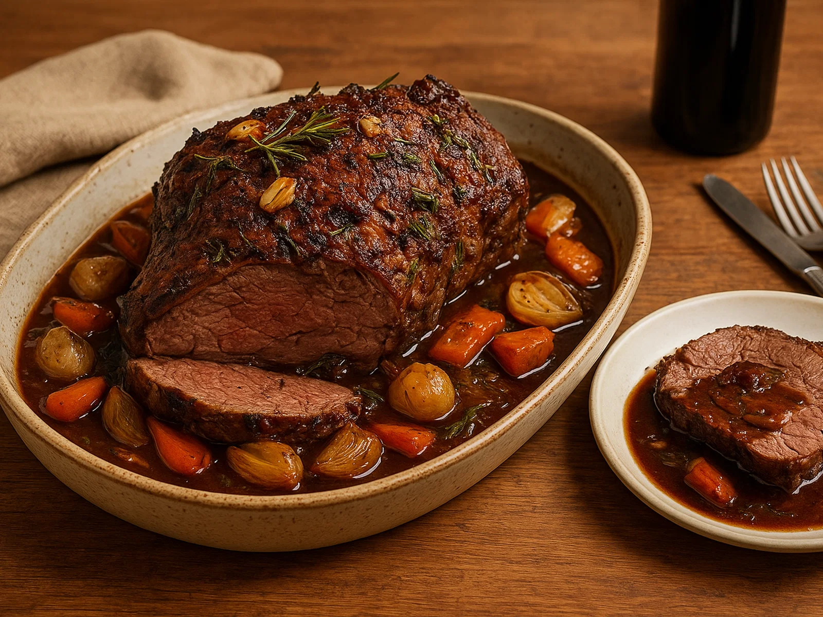 Lammbraten im Falkland-Stil mit Rotwein-Kräutersoße