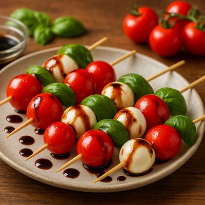 Tomate-Mozzarella-Spieße mit Balsamico-Glasur