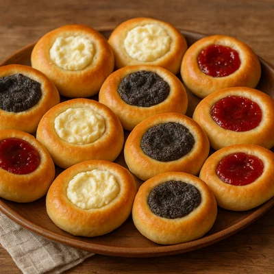 Tschechische Koláče mit Quark-, Mohn- und Obstfüllung