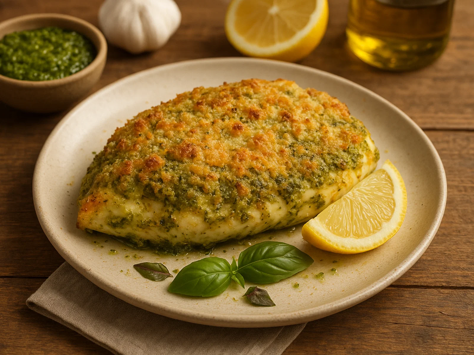 Gebackenes Pesto-Hähnchen mit knuspriger Parmesankruste