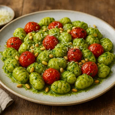 Gnocchi mit Pesto und gerösteten Kirschtomaten