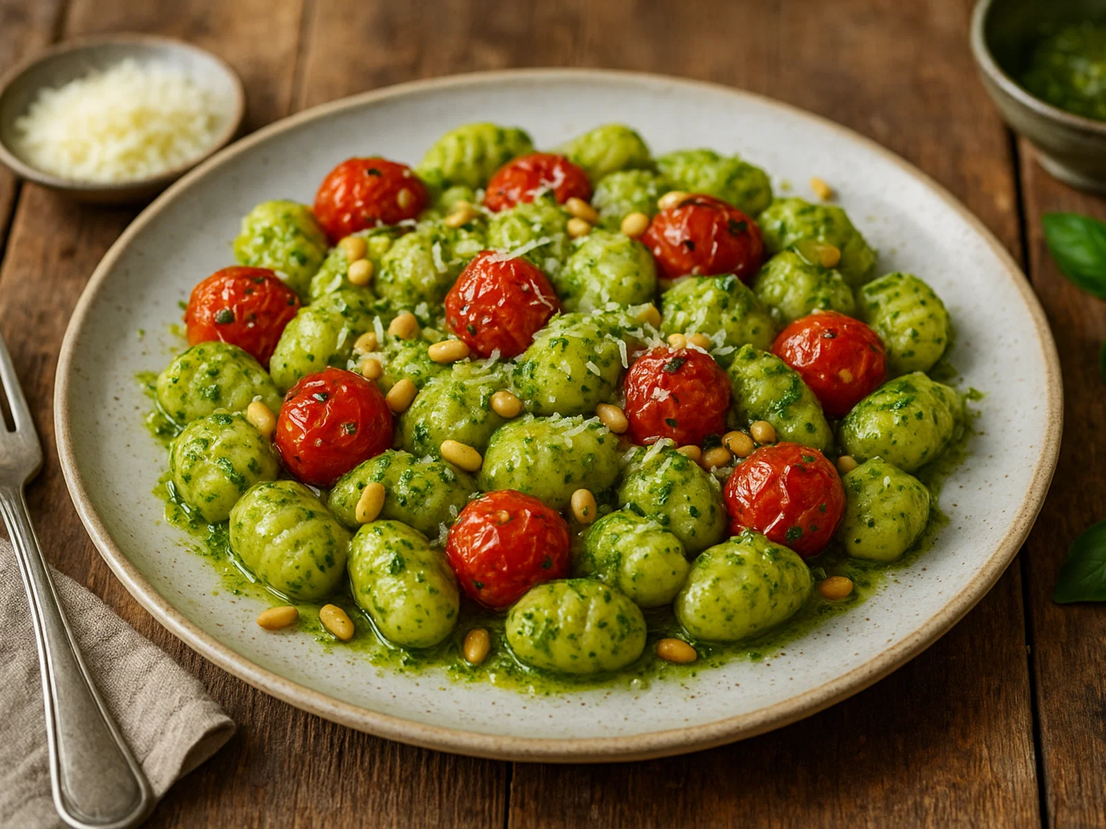 Gnocchi mit Pesto und gerösteten Kirschtomaten