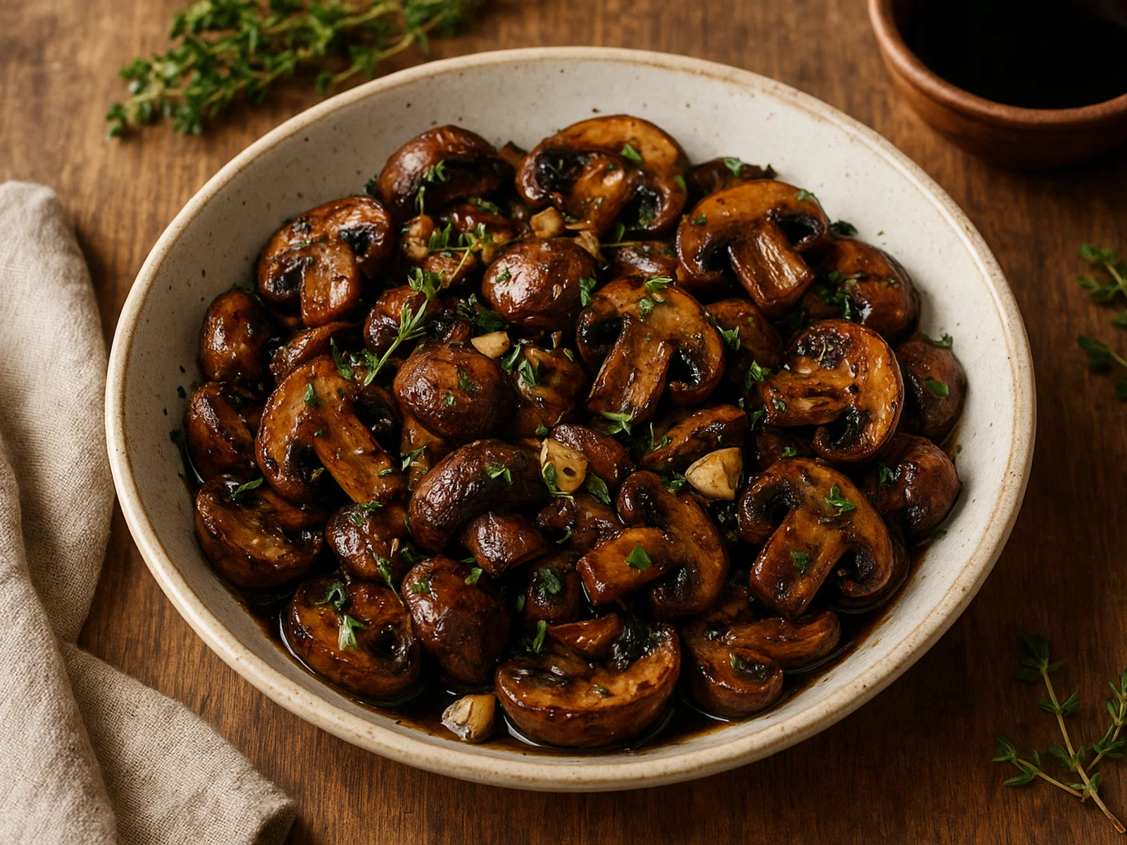 Balsamico-Ofenpilze mit Knoblauch und Kräutern
