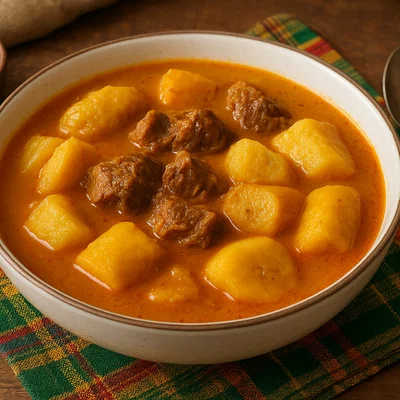 Achu-Suppe aus Kamerun mit Yamswurzel und Kochbananen