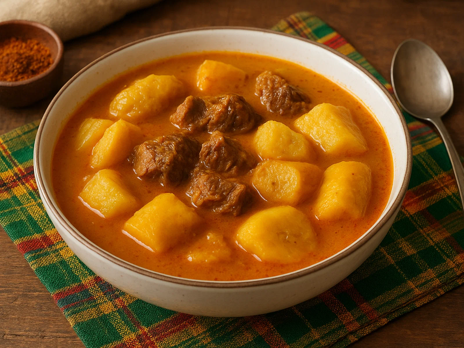 Achu-Suppe aus Kamerun mit Yamswurzel und Kochbananen