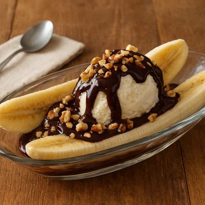 Bananen-Schoko-Split mit Nüssen