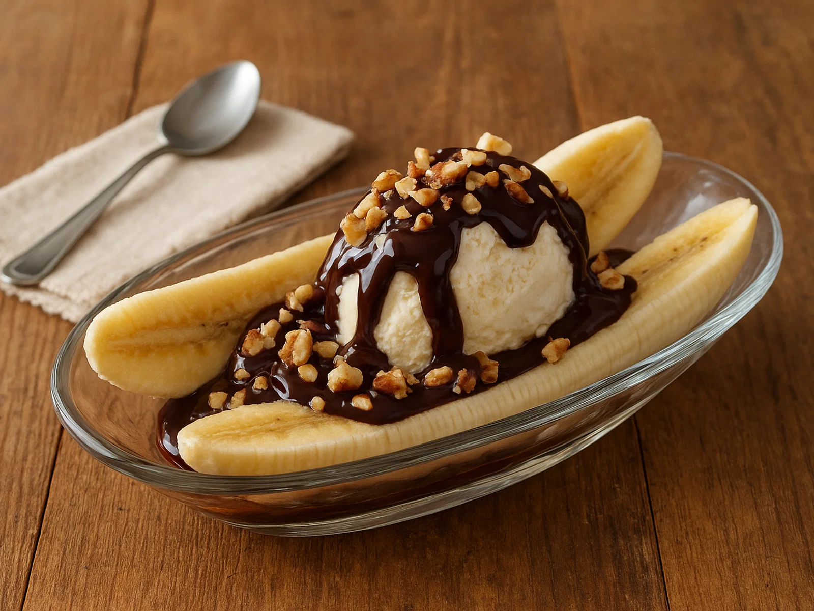 Bananen-Schoko-Split mit Nüssen