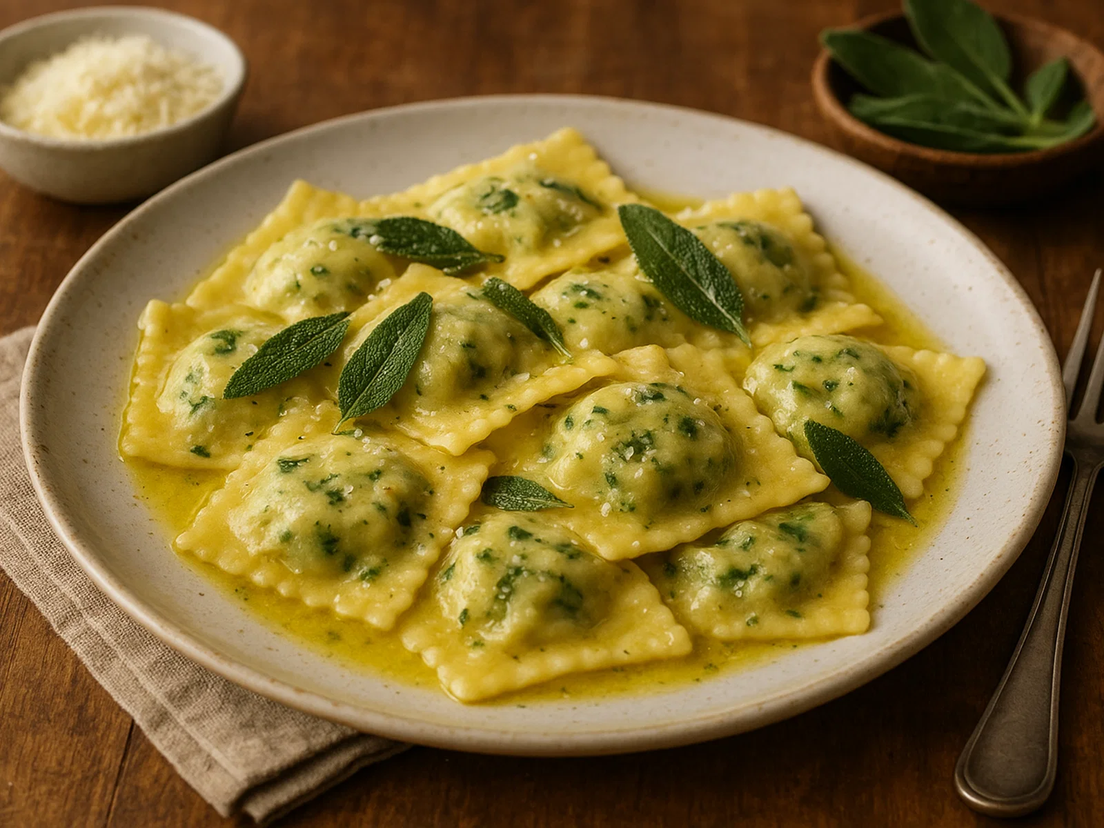 Spinat-Ricotta-Ravioli mit Salbei-Butter