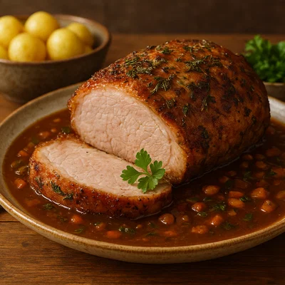 Saftiger Schweinebraten mit Kräutern
