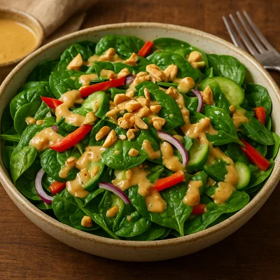 Spinatsalat mit cremigem Erdnussdressing