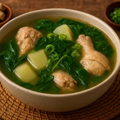 Tinolang Manok – Philippinische Hähnchensuppe mit Ingwer, Papaya und Spinat