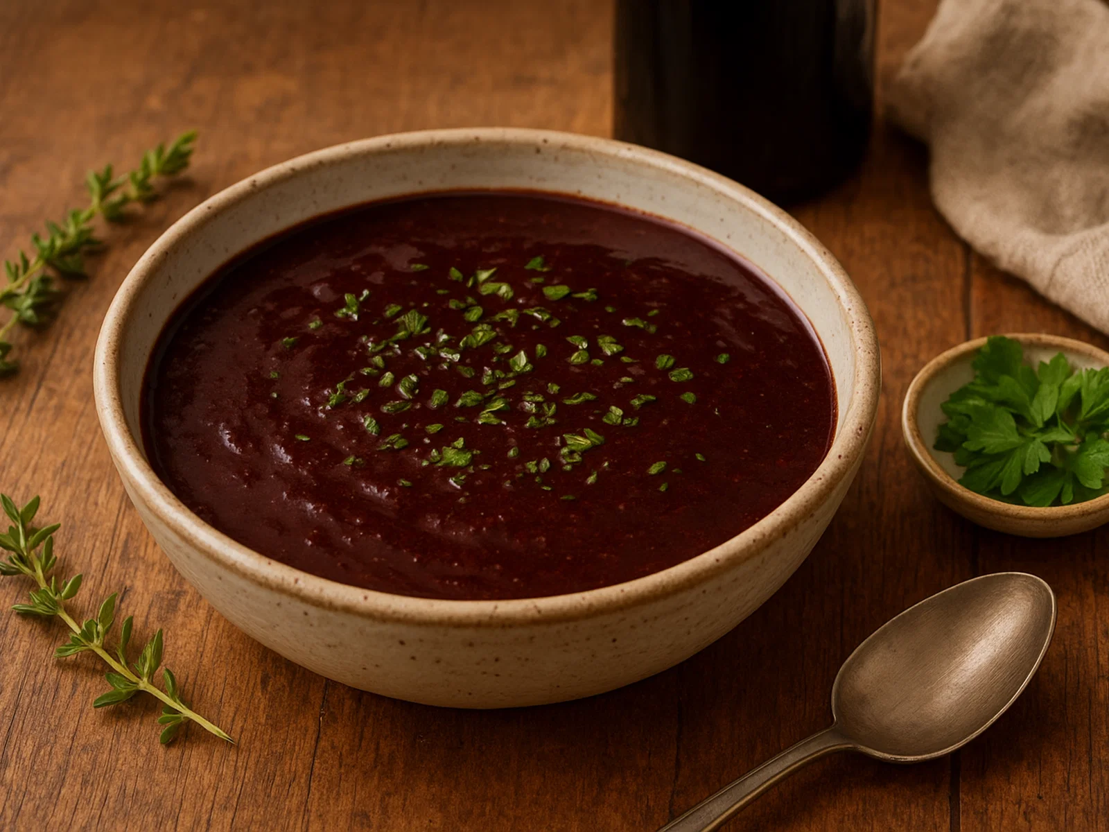 Rouennaise-Sauce mit Rotwein und Kräutern