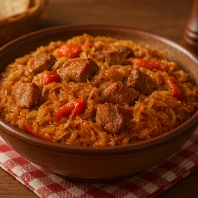 Serbischer Podvarak mit Schweinefleisch und Sauerkraut