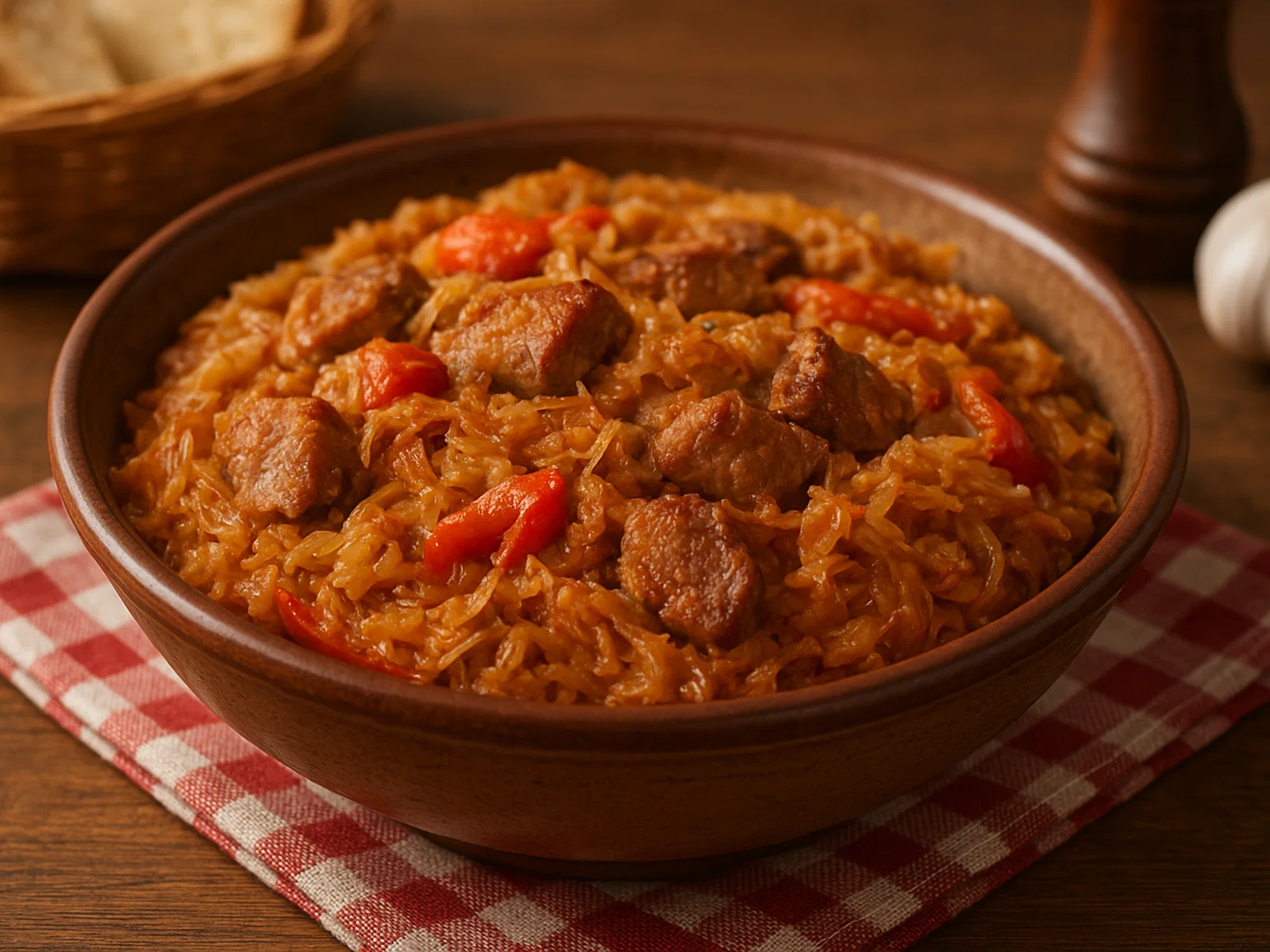 Serbischer Podvarak mit Schweinefleisch und Sauerkraut