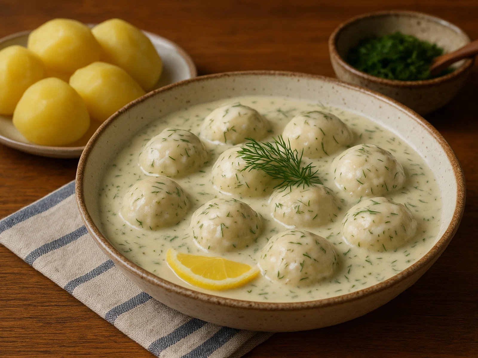 Norwegische Fiskeboller in cremiger Dillsauce
