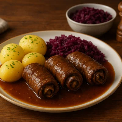 Klassische deutsche Rinderrouladen mit reichhaltiger Soße