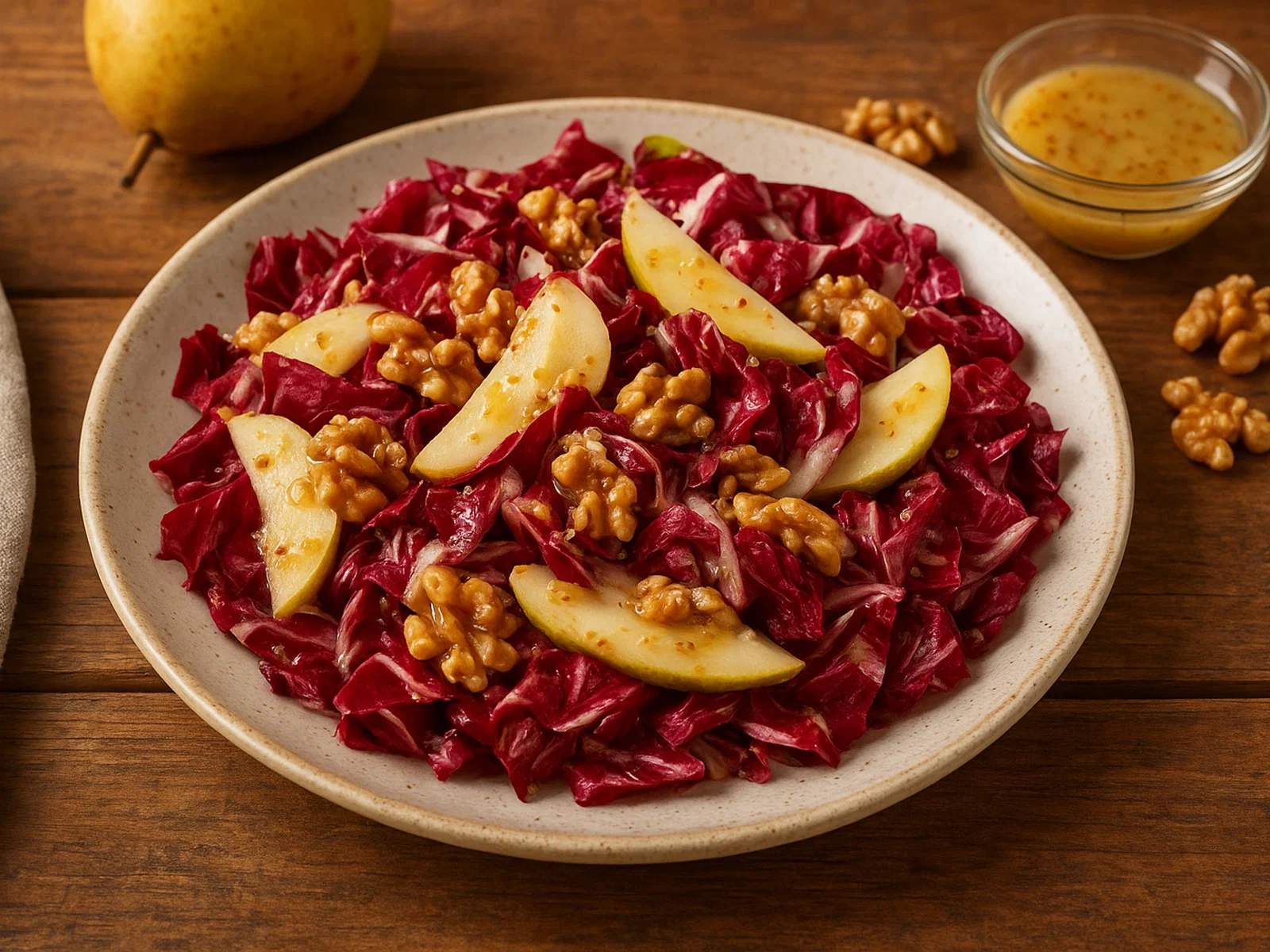 Radicchio-Birnen-Salat mit Walnüssen und Honig-Senf-Dressing