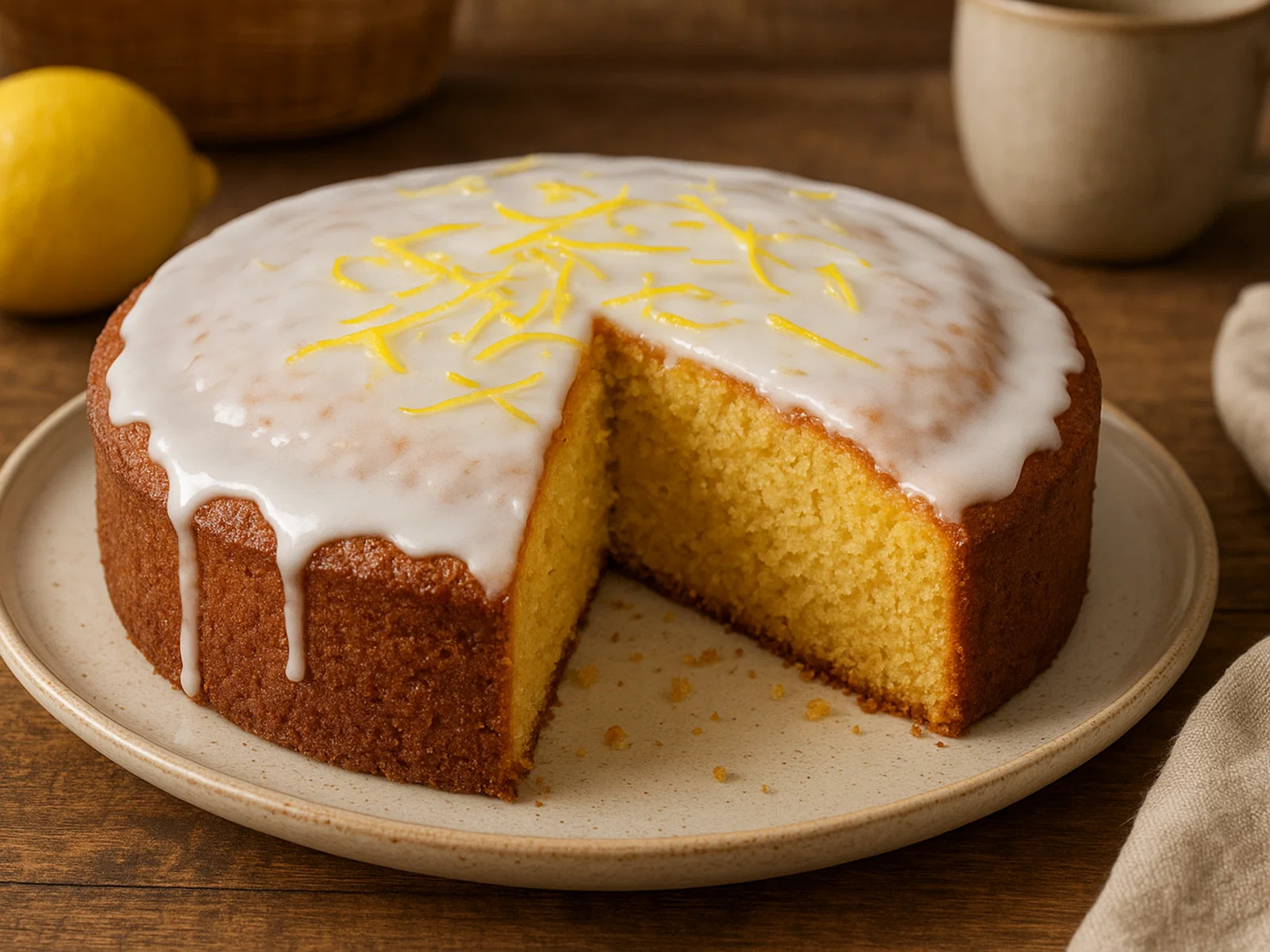 Polenta-Kuchen mit Zitronenglasur