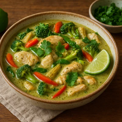 Grünes Thai-Curry mit Hähnchen und Gemüse