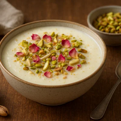 Muhallabia mit Rosenwasser, Mandeln und Pistazien