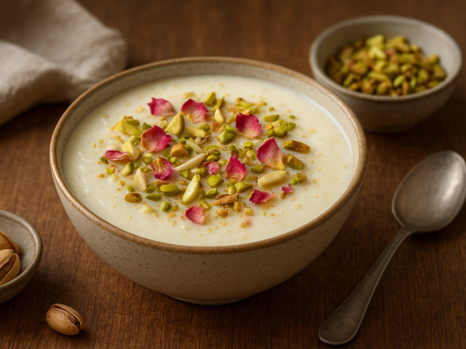 Muhallabia mit Rosenwasser, Mandeln und Pistazien
