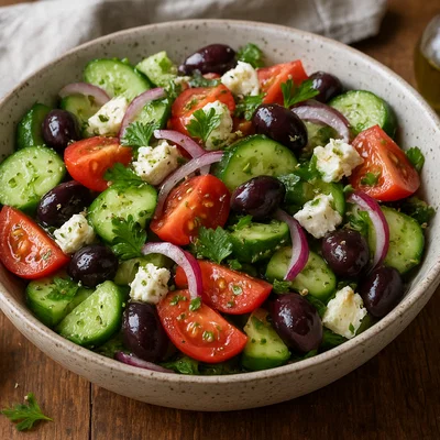 Griechischer Gurkensalat mit Feta und Zitronen-Olivenöl-Vinaigrette
