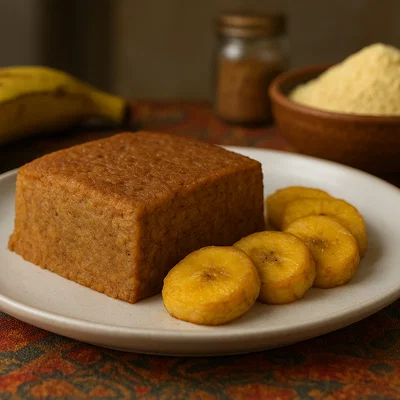 Westafrikanische Doukona mit Maismehl und Banane