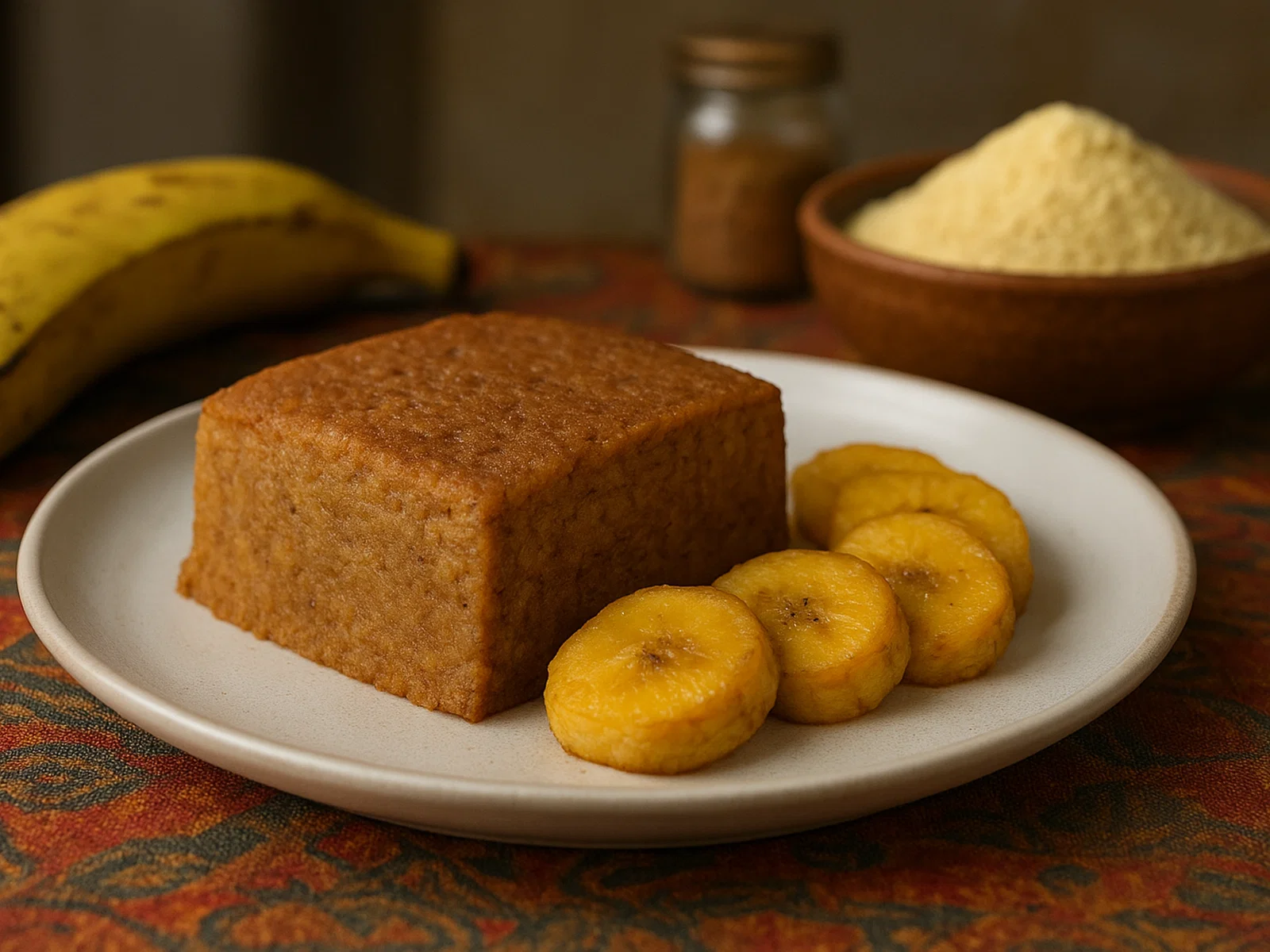 Westafrikanische Doukona mit Maismehl und Banane