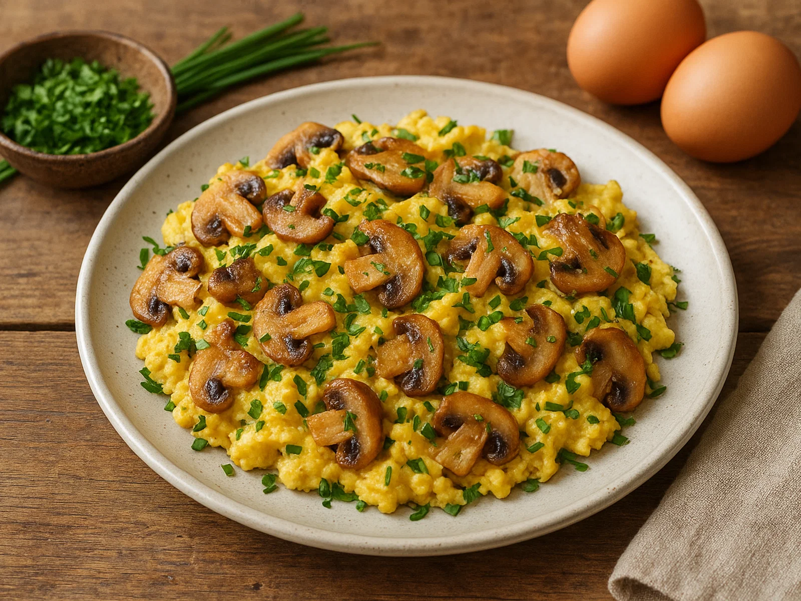 Pilz-Rührei mit frischen Kräutern