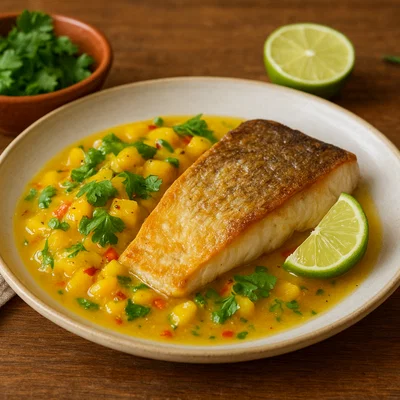 Gebratener Fisch mit frischer Mango-Limetten-Sauce