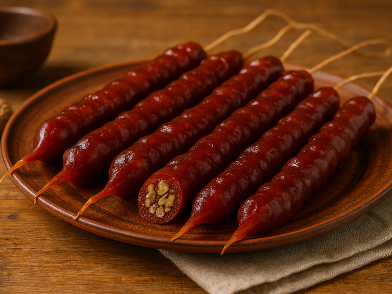 Georgische Churchkhela aus Traubensaft und Nüssen