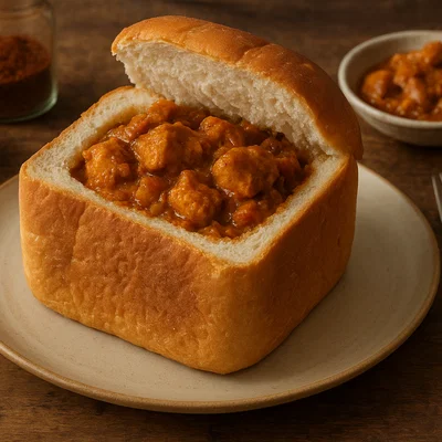 Südafrikanisches Bunny Chow mit Hähnchen-Curry